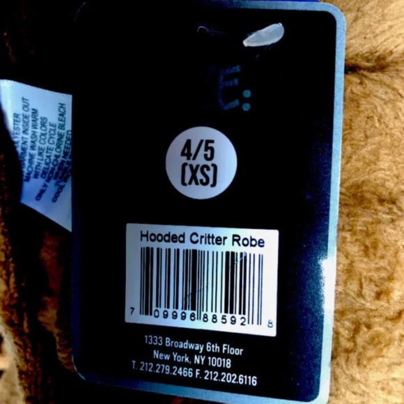 Brown Bear Plush Hooded Robe XS (4-5) NEW - Picture 6 of 10